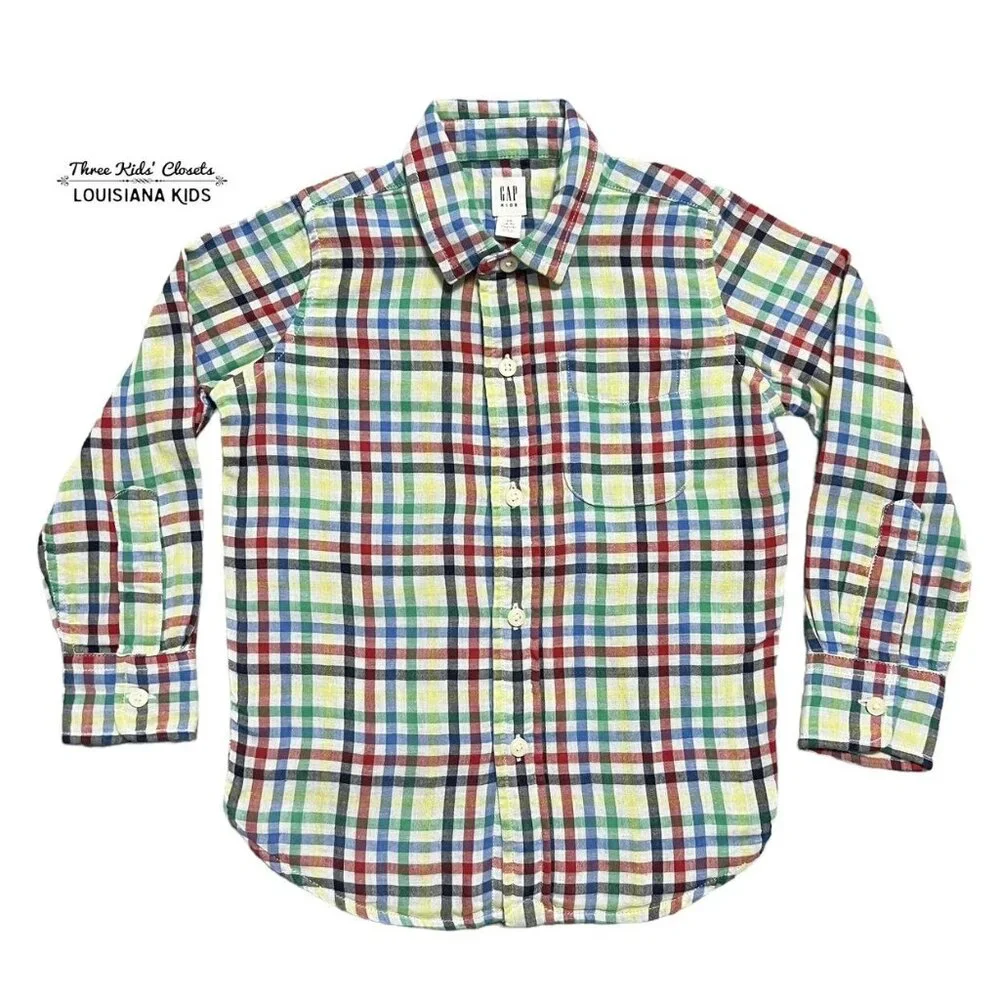 Gap Kids XS 4-5Y Colorful Plaid Button Down Shirt